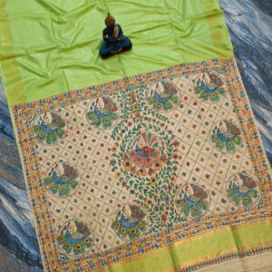 Bhagalpuri Tussar Ghicha Soft Silk Saree with Madhubani Hand-painted