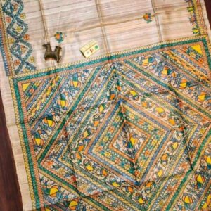 Handloom Tussar Ghicha Silk Saree with Madhubani Hand Paitning